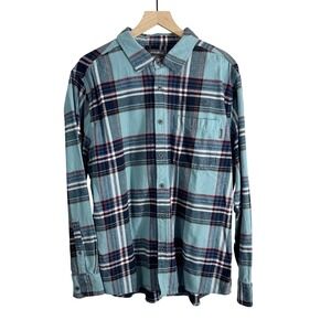 Eddie Bauer Plaid Button Up Flannel Long Sleeve Top Blue Extra Large Casual